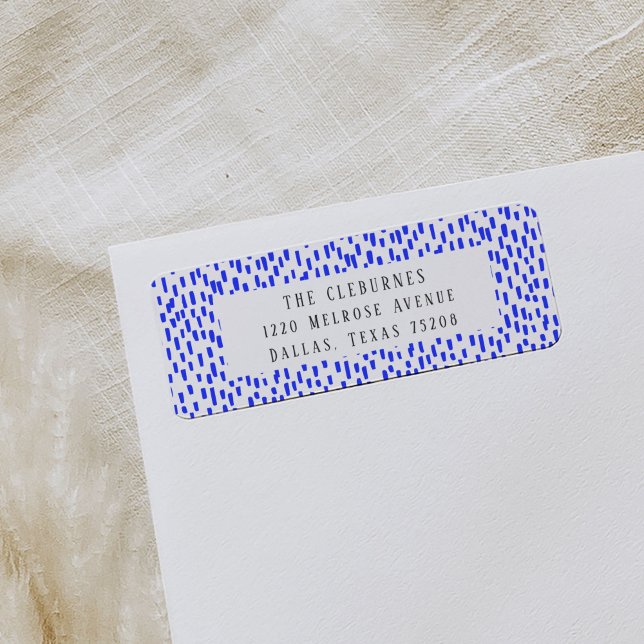 Etiqueta de dirección de devolución azul brillante (Blue and white dashing playful return address labels.)