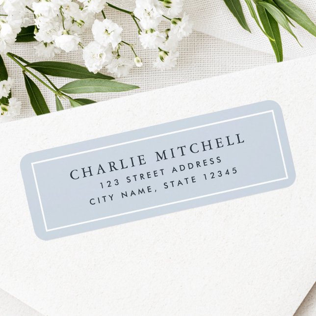 Etiqueta de dirección de devolución azul claro pol (Elegant dusty light blue return address label)
