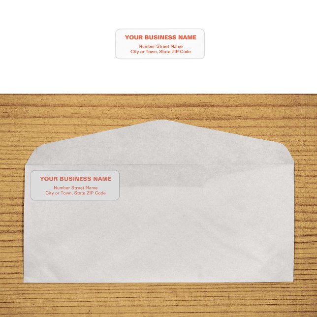 Etiqueta de dirección de devolución basada en text (Business return address label in orange plain text)