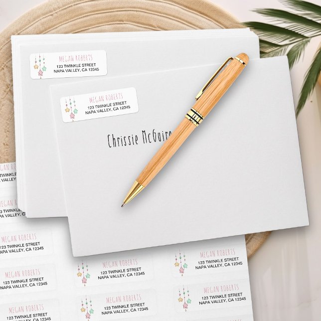 Etiqueta de dirección de devolución blanca rosada  (Return Address Labels from my Twinkle Twinkle baby shower collection)