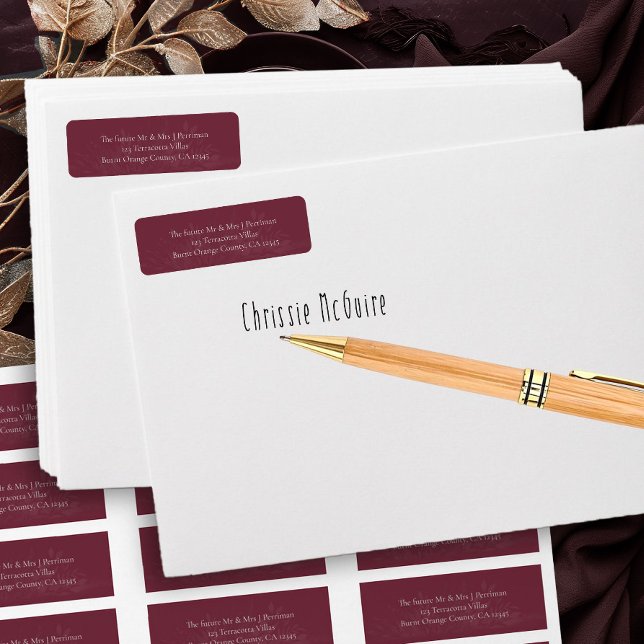 Etiqueta de dirección de devolución botánica de bo (Burgundy Return Address labels from the Foliage Duet Collection by Darling & May)