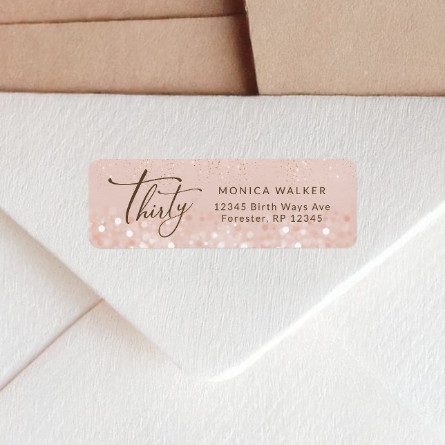 Etiqueta de dirección de devolución Cumpleaños 30  (Rose Gold Glitter 30th Birthday Return Address Label)