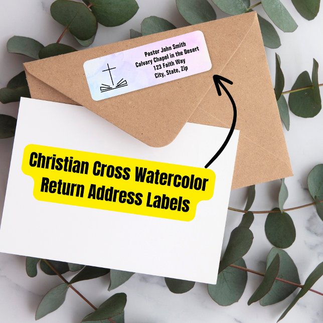 Etiqueta de dirección de devolución de acuarela de (Christian Cross Watercolor Return Address Label)