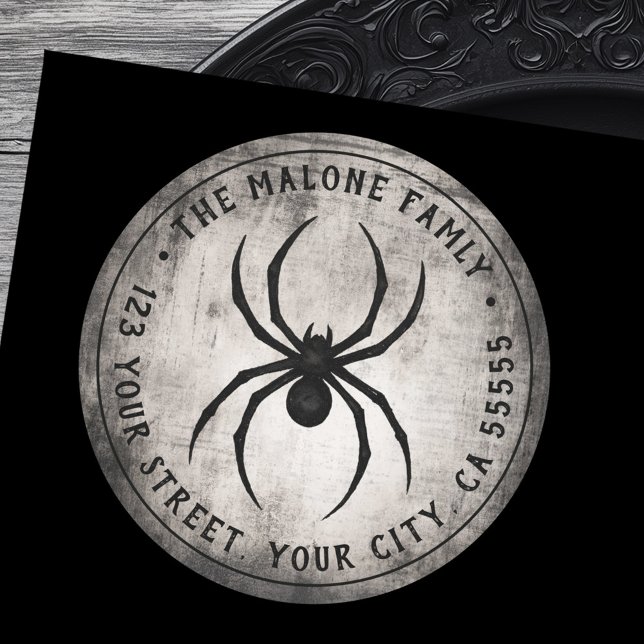 Etiqueta de dirección de devolución de araña negra (Black spider Halloween return address label)