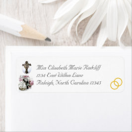 Etiqueta de dirección de devolución de Boda católi