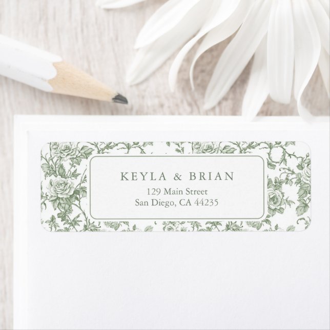 Etiqueta de dirección de devolución de boda en ver (In situ)
