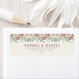 Etiqueta de dirección de devolución de boda floral