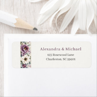 Etiqueta de dirección de devolución de boda floral