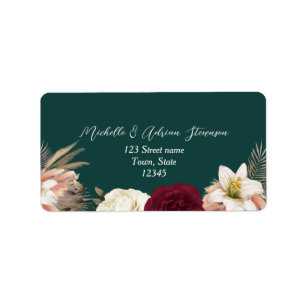 Etiqueta de dirección de devolución de boda floral