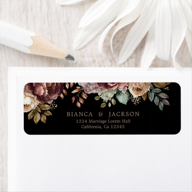 Etiqueta de dirección de devolución de boda floral (In situ)
