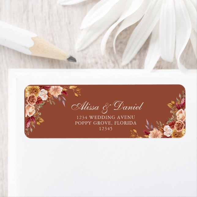 Etiqueta de dirección de devolución de boda floral (In situ)
