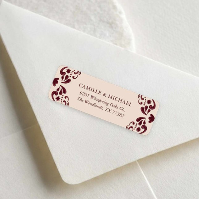 Etiqueta de dirección de devolución de boda mexica (Burgundy Fiesta Mexican Wedding Return Address)