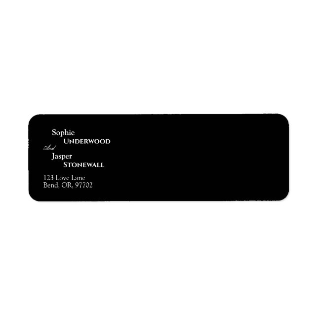 Etiqueta de dirección de devolución de boda negra  (Frente)