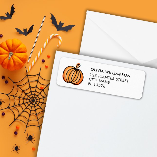 Etiqueta de dirección de devolución de calabaza de (Pumpkin Address Labels, perfect for Halloween and Fall stationery. )