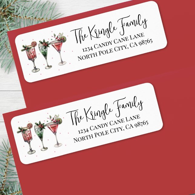 Etiqueta de dirección de devolución de cócteles de (Christmas Cocktails Return Address Label)