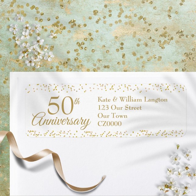 Etiqueta de dirección de devolución de Confeti de  (50th Anniversary Gold Dust Confetti Return Address Label)