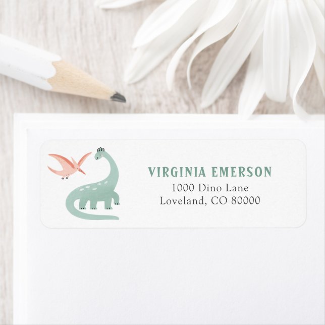 Etiqueta de dirección de devolución de dinosaurio (Dinosaur Theme Return Address Label by Painted Paperie
)