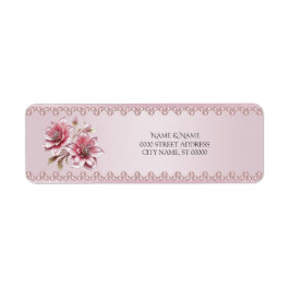 Etiqueta de dirección de devolución de flores rosa