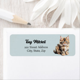 Etiqueta de dirección de devolución de gato Fluffy