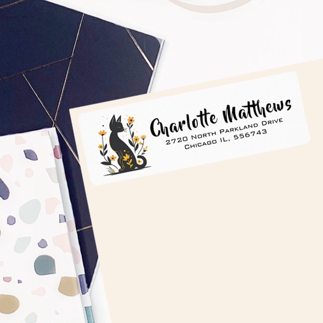 Etiqueta de dirección de devolución de gato negro  (Subido por el creador)