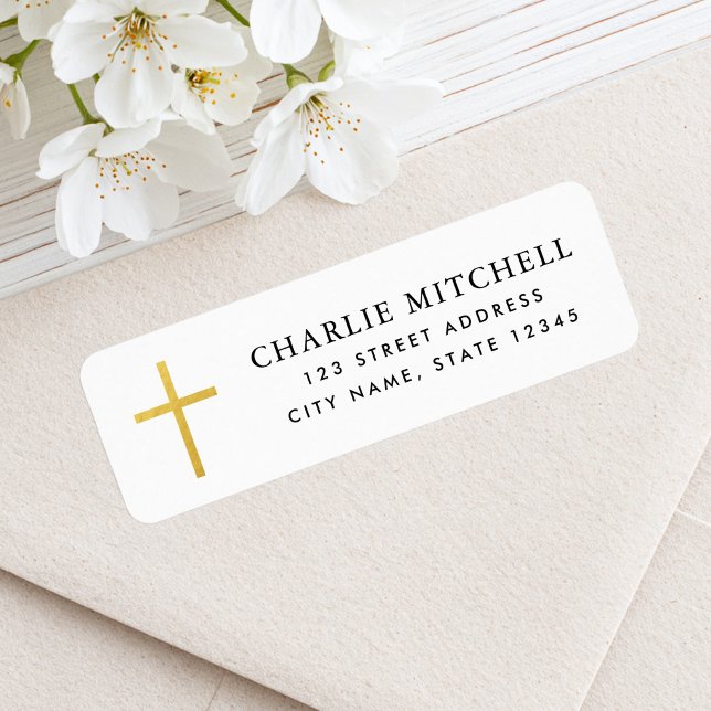 Etiqueta de dirección de devolución de gradiente d (Simple faux golden gradient cross return address label)