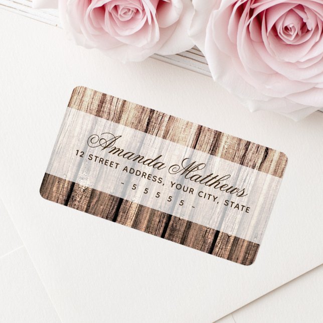 Etiqueta de dirección de devolución de grano de ma (Rustic weathered wood grain return address label)