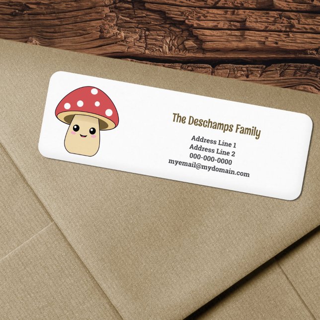 Etiqueta de dirección de devolución de hongos (Cute Mushroom Return Address Label)