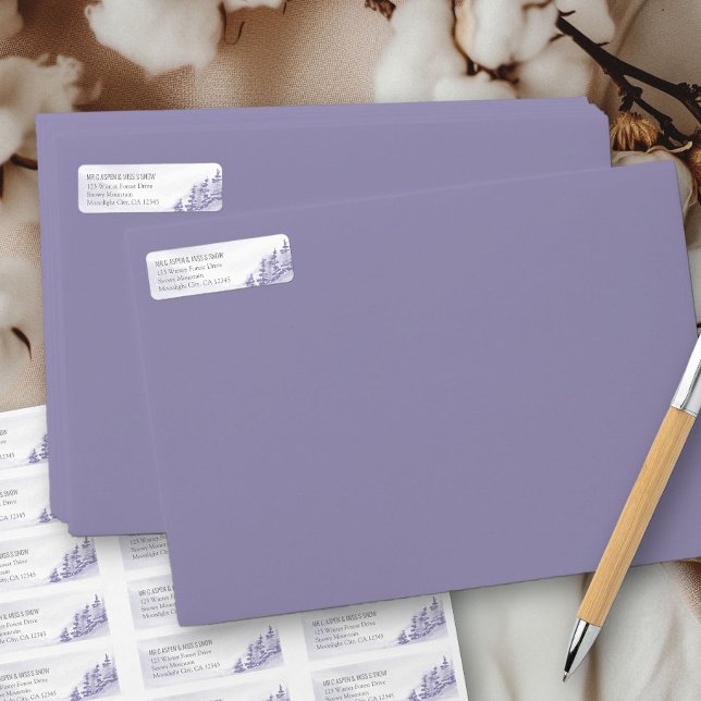 Etiqueta de dirección de devolución de lavanda de  (Return address labels from my Winter Forest Lavender Wedding Collection)
