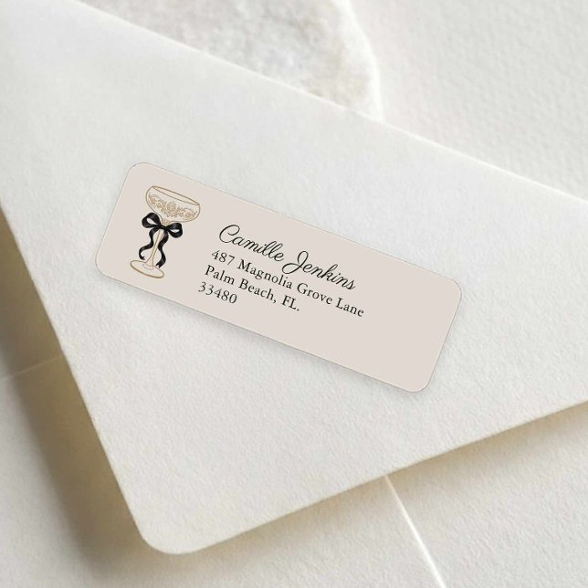 Etiqueta de dirección de devolución de lazo negro  (Bubbly Bridal Shower Return Address Label)