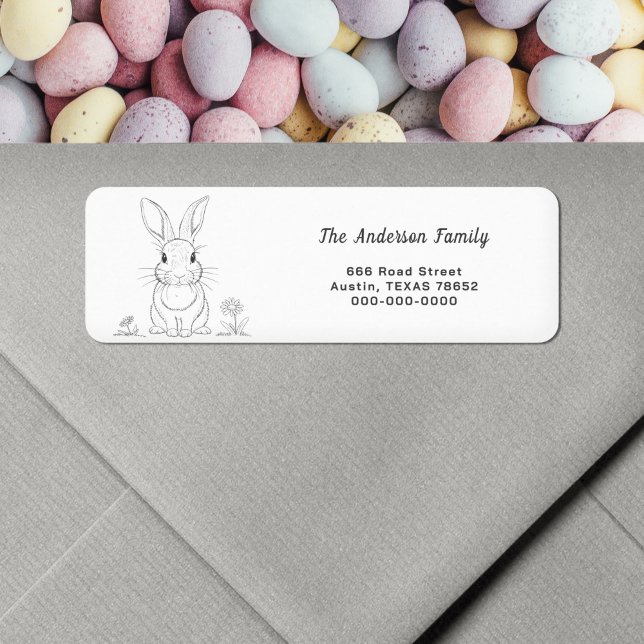 Etiqueta de dirección de devolución de línea de co (Cute Rabbit Line Art Return Address Label)