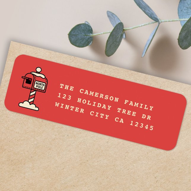Etiqueta de dirección de devolución de Navidad | C (North Pole mailbox Christmas address labels for Holiday card mailing & festive gift parcels)