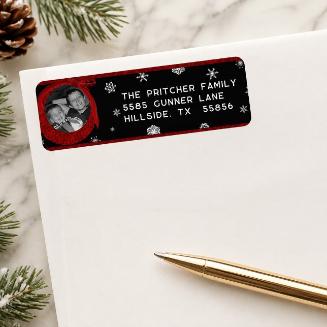 Etiqueta de dirección de devolución de Navidad con (Photo Christmas Return Address Label)