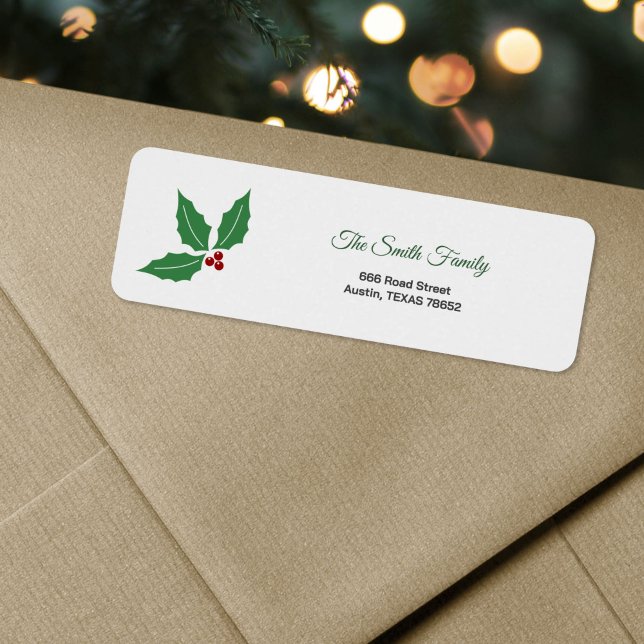 Etiqueta de dirección de devolución de navidades (Christmas Holly Return Address Label)