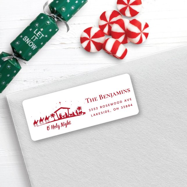 Etiqueta de dirección de devolución de navidades d (Christmas Holiday Nativity Return Address Label)