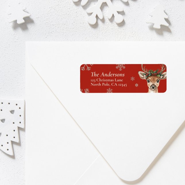 Etiqueta de dirección de devolución de Navidades d (Personalized Deer Christmas Return Address Label)