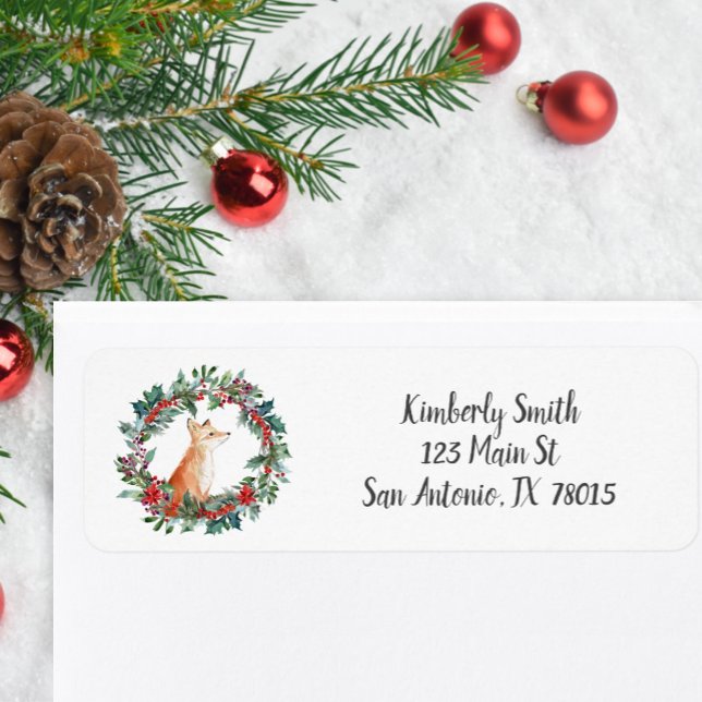 Etiqueta de dirección de devolución de Navidades d (Cute woodland fox Christmas return address stickers.)