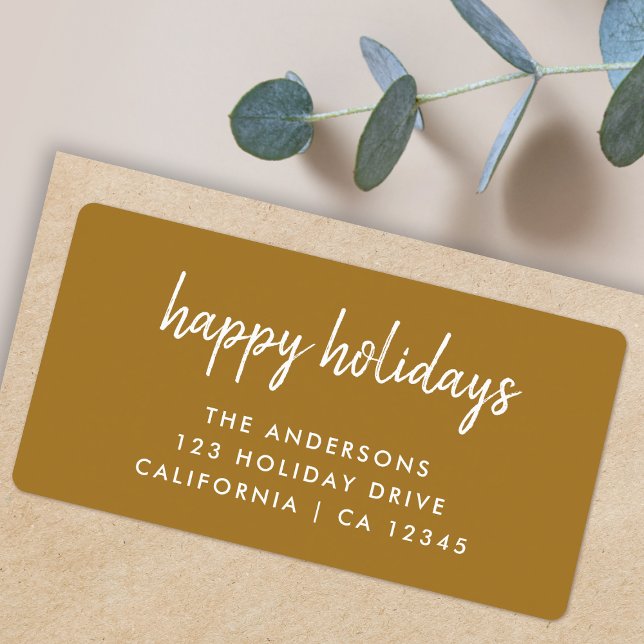 Etiqueta de dirección de devolución de Navidades d (Elegant gold Happy Holidays return label by Guava for your festive mail)