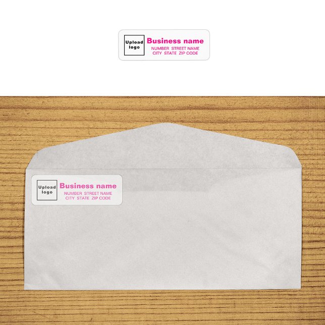 Etiqueta de dirección de devolución de negocio con (Return address label in pink text on envelope)