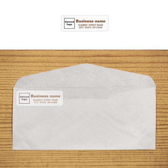 Etiqueta de dirección de devolución de negocio con (Return address label in brown text on envelope)