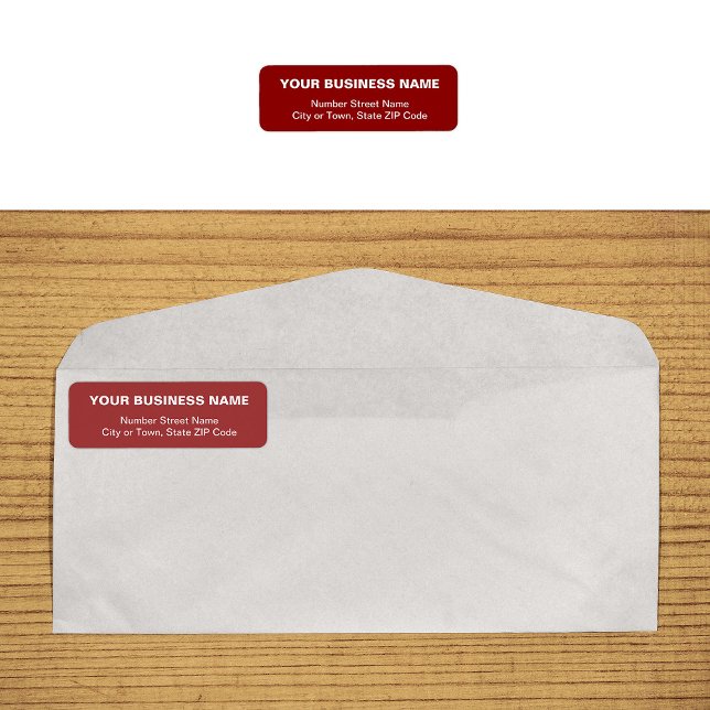 Etiqueta de dirección de devolución de negocio roj (Plain text red business return address label on envelope)