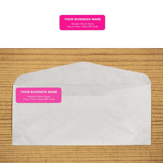 Etiqueta de dirección de devolución de negocio ros (Plain text pink business return address label on envelope)