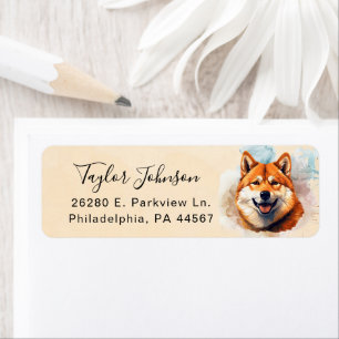 Etiqueta de dirección de devolución de perro Akita