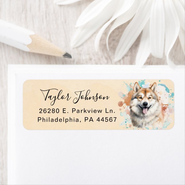 Etiqueta de dirección de devolución de perro Akita (In situ)