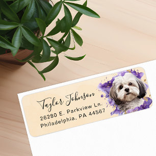 Etiqueta de dirección de devolución de perro malté