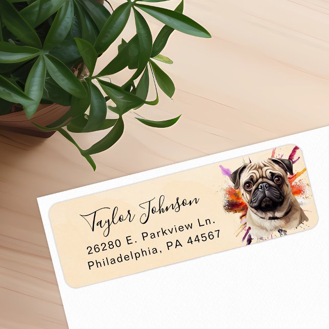 Etiqueta de dirección de devolución de perro Pug (Subido por el creador)