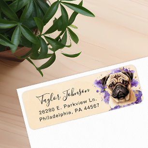 Etiqueta de dirección de devolución de perro Pug