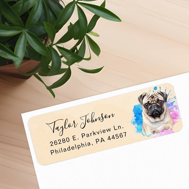 Etiqueta de dirección de devolución de perro Pug (Subido por el creador)