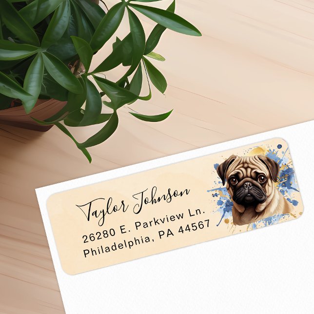 Etiqueta de dirección de devolución de perro Pug (Subido por el creador)