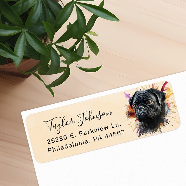 Etiqueta de dirección de devolución de perro Pug (Subido por el creador)