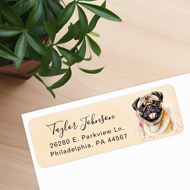 Etiqueta de dirección de devolución de perro Pug (Subido por el creador)